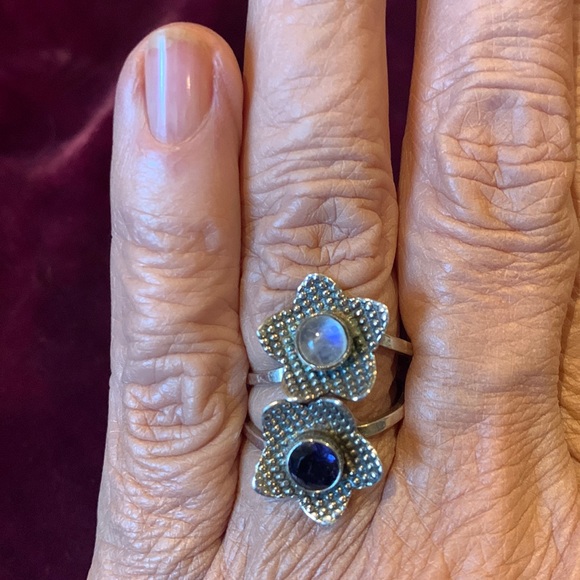 Jewelry - Really pretty solid sterling flower ring with an amethyst, and a moonstone.